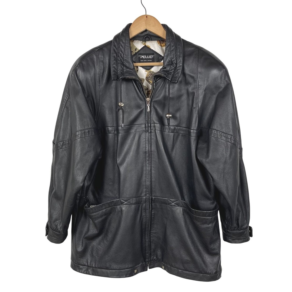 VTG Pelle New York Milano  Leather‎ Jacket Womens Small Lined Black